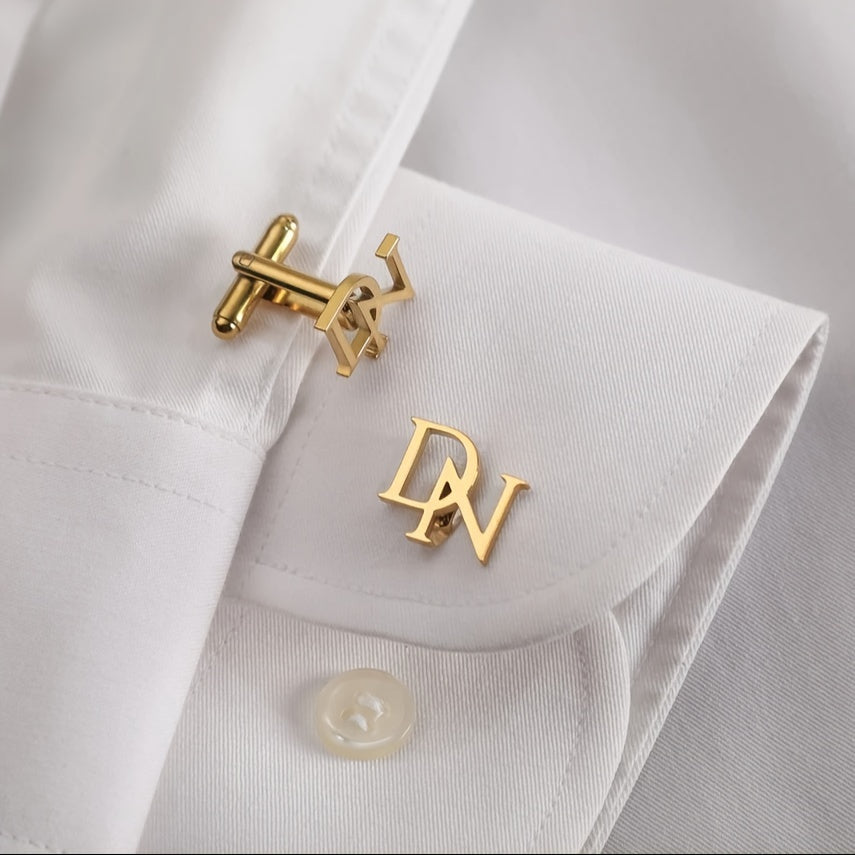 Men's Stainless Steel Double Letter Cufflinks Personalized Monogram Shirt Studs Gift