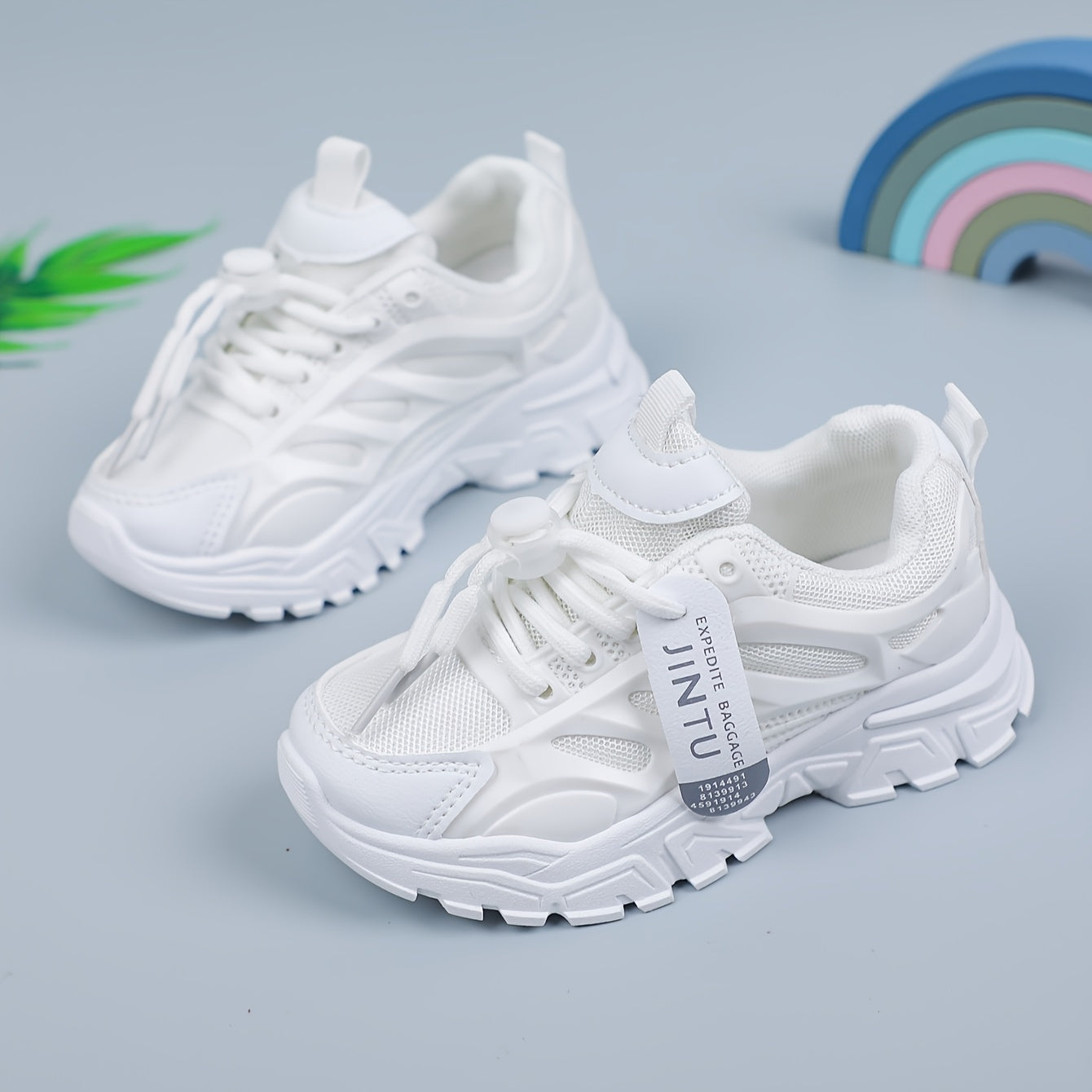 Girls White Mesh Sneakers for Casual Running All-Season with Rubber Sole