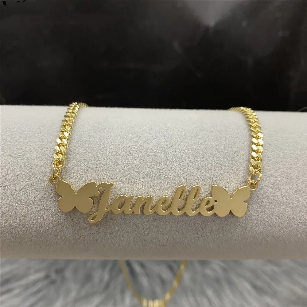 Collar de mariposa personalizado de acero inoxidable con colgante de cadena cubana para mujeres