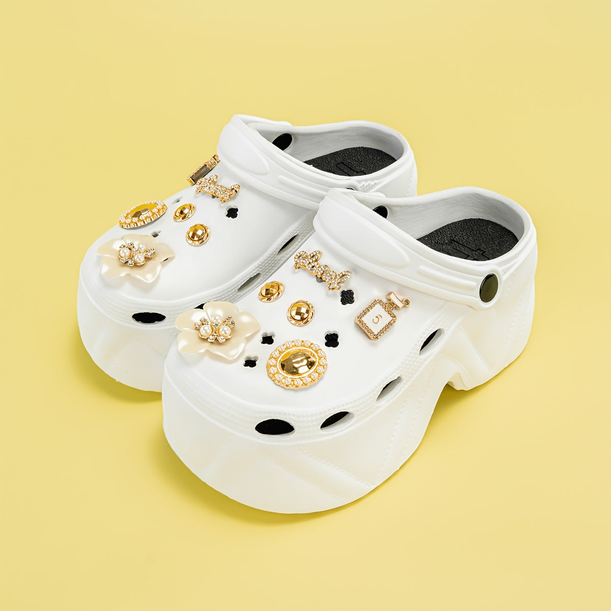 Women Camellia Embellished Platform Mules Closed Toe EVA Clogs