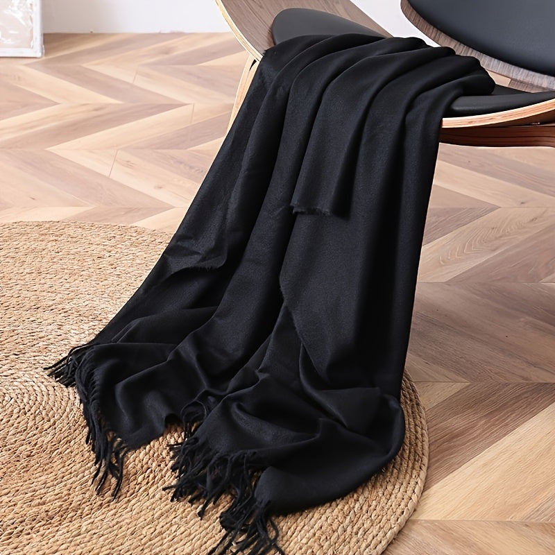 Solid-Colored Tassel Scarf Cozy Shawl Oversized Wrap for Women Gift