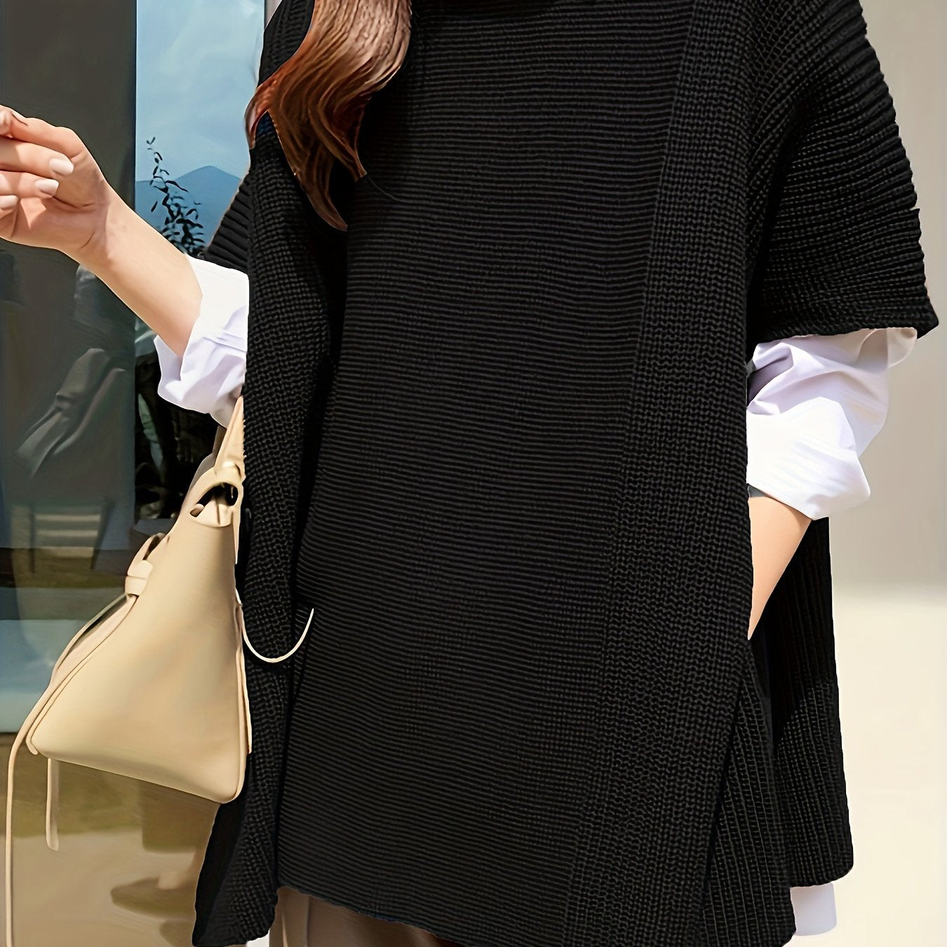 Plus Size Solid Split Hem Crew Neck Sweater for Women Fall Winter Polyester