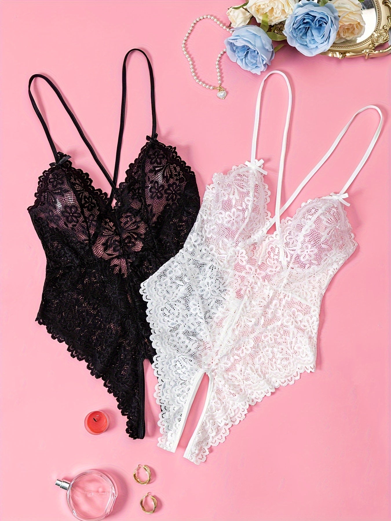 2 ta jozibali dantel teddy bodysuit, ayollar uchun ochiq qorinli, eringizni yaqin joyda kiyiladigan pijamalarda chiroyli qizitish uchun mukammal.