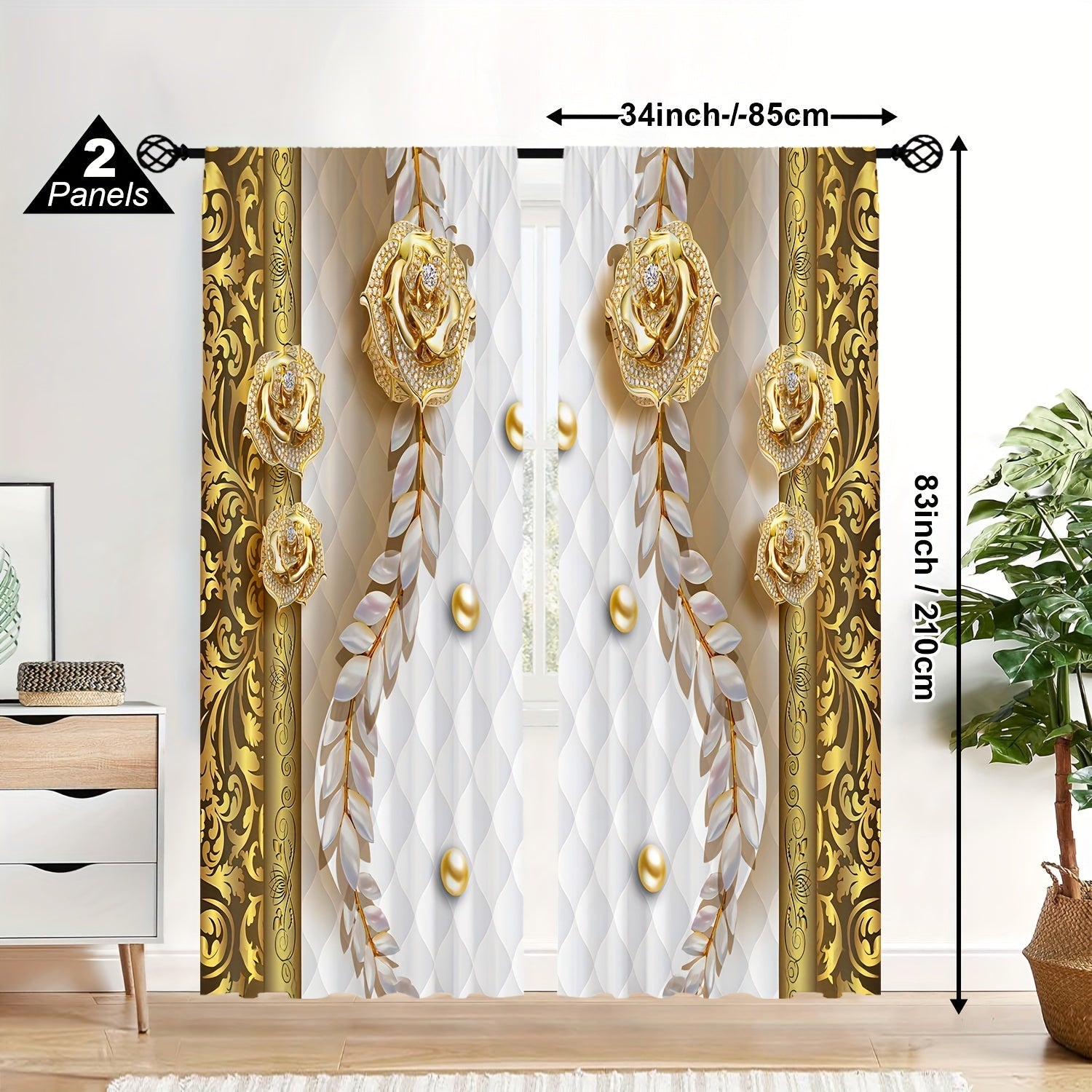 3D Golden Flower Semi Blackout Curtains Set for Bedroom Living Room Kitchen Office