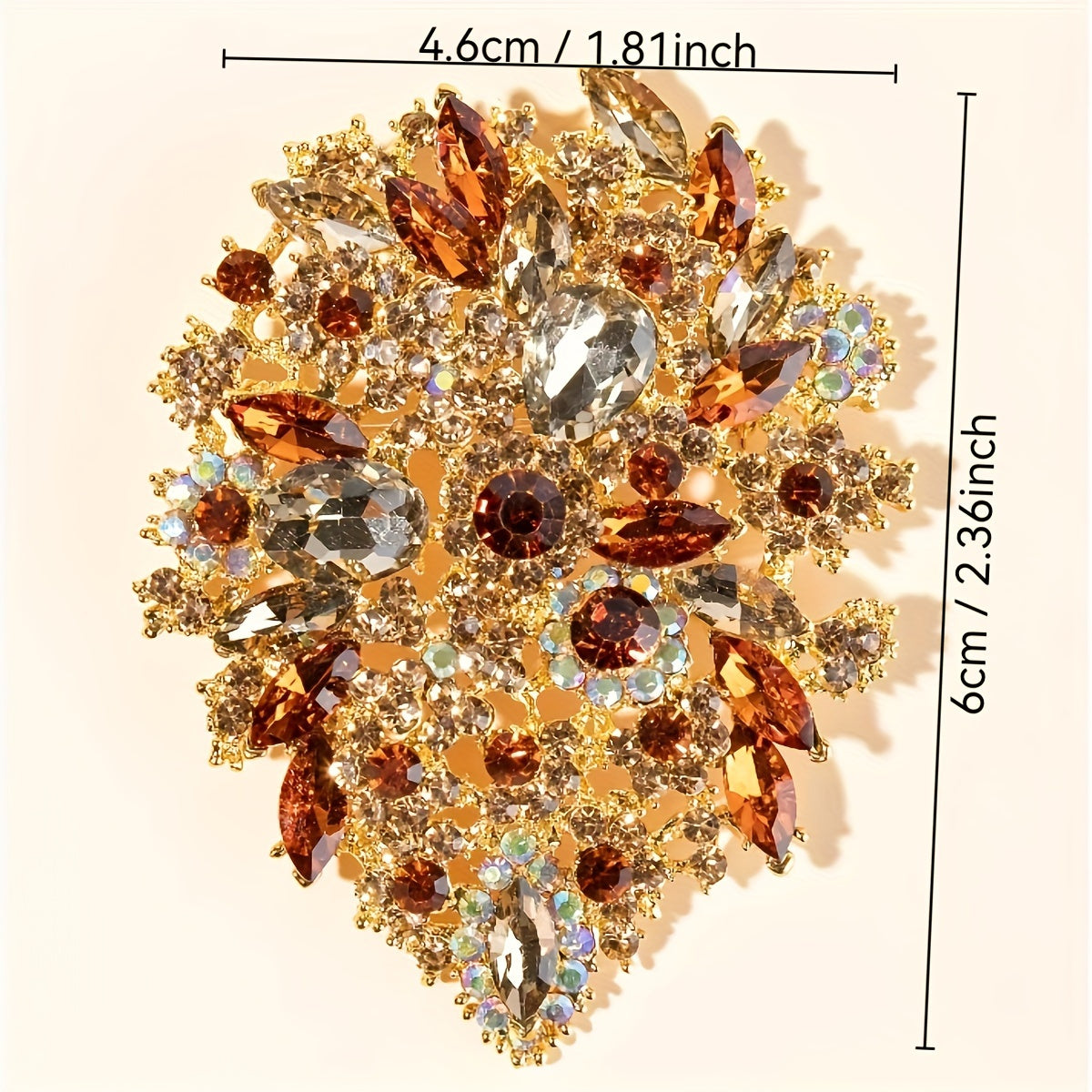 Elegant Rhinestone Brooch Pin Irregular Shape Gold Plated Sparkly Gemstone Jewelry