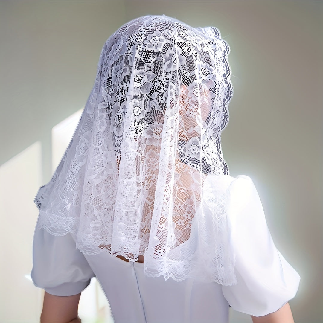 Women's Lace Headscarf with Embroidered Veil for Muslim Prayer