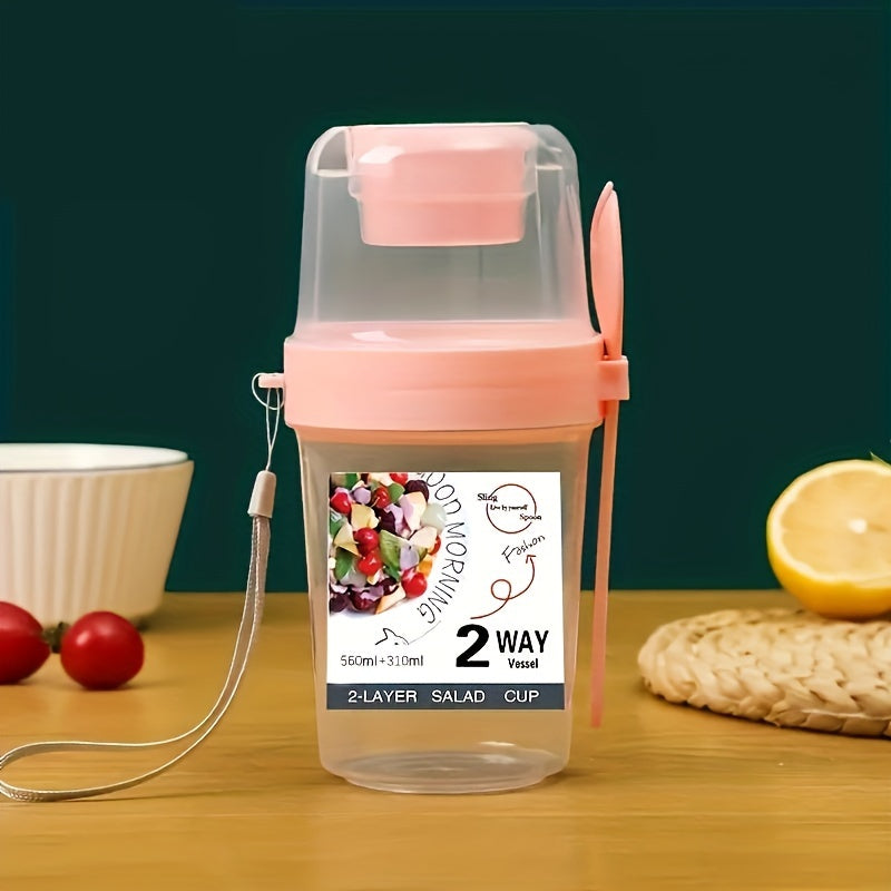 Portable Breakfast Salad Cup with Fork Leakproof Plastic Container for Fruit Vegetables Yogurt