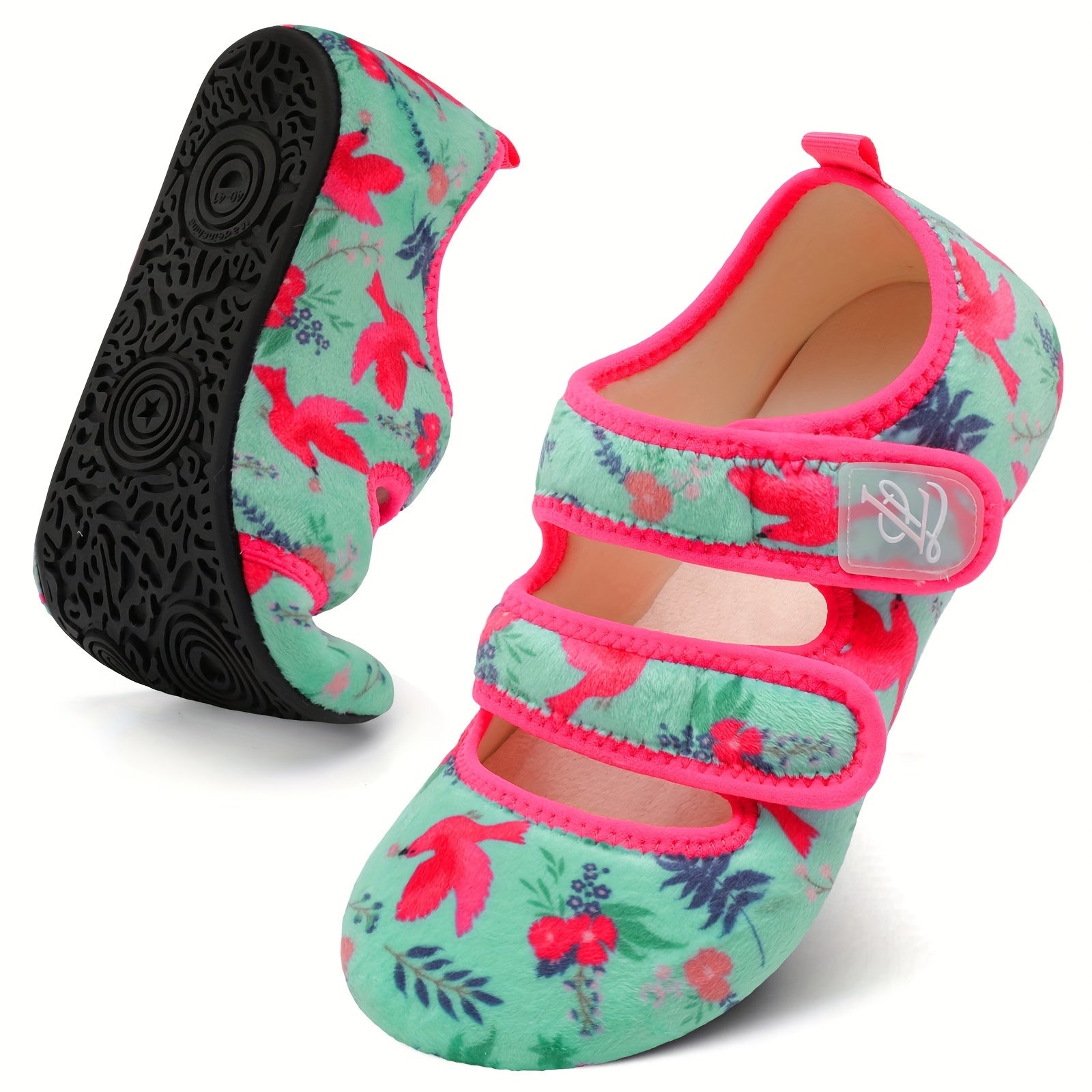 Women's Wide Slip-On Slippers with Rubber Sole Indoor Outdoor House Shoes