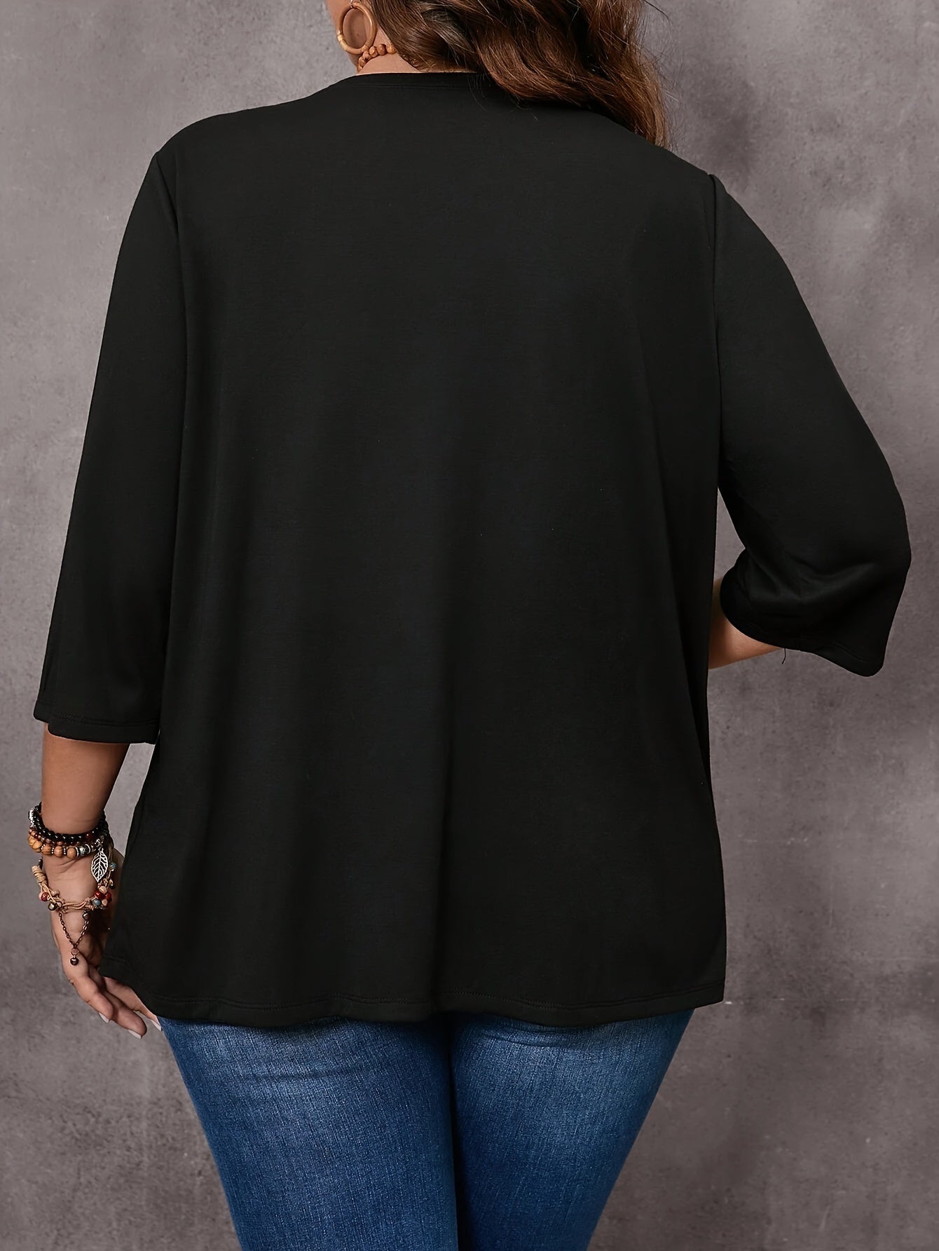 Women's Plus Size Open Front Top With 3/4 Sleeves For Spring Fall