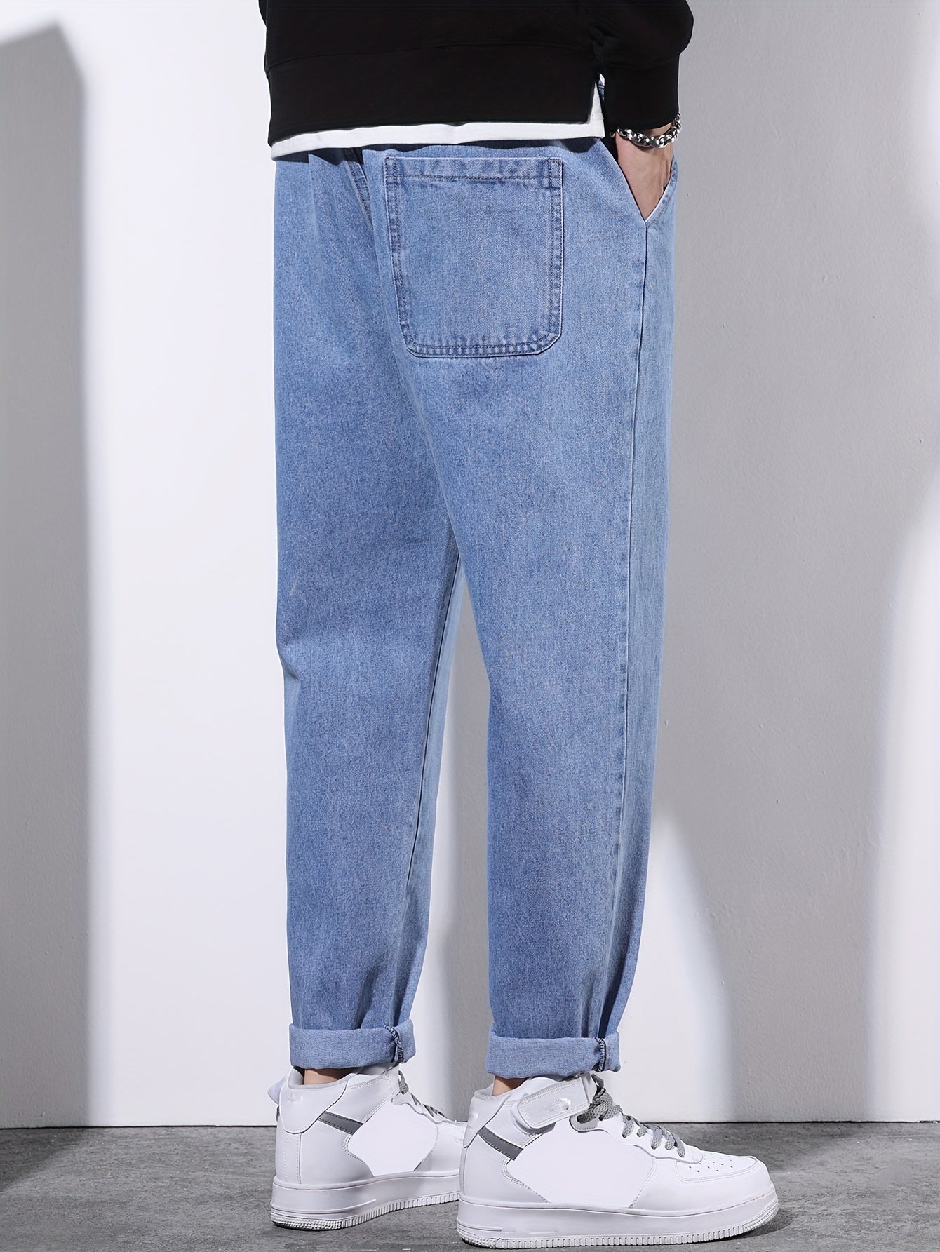 Men's Denim Pants Regular Fit Solid Wash Cotton Blend Casual Drawstring Waist