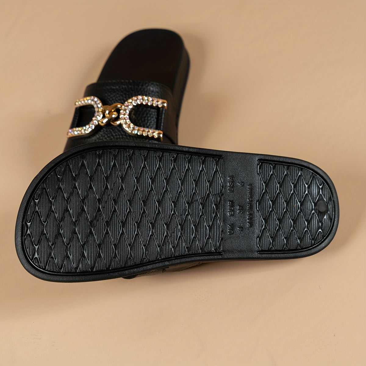 Women's Glittery Rhinestone Flat Slippers Open Toe Casual Memory Foam