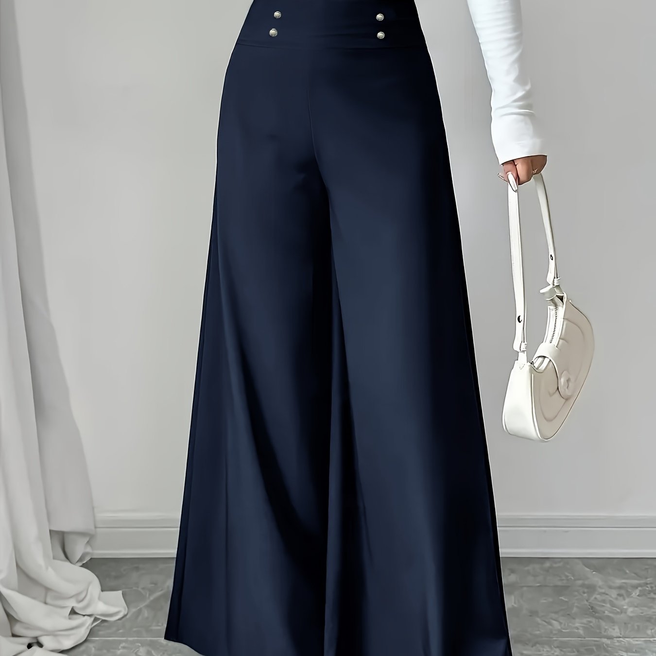 Women's Flare Pants Polyester Spandex Stretch Dark Green Wide Leg Formal