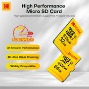 Kodak yuqori tezlikdagi haydash yozuvchisi uchun 64GB xotira kartasi kuzatuv kameralariga, 128GB esa mobil telefonlar, shaxsiy kompyuterlar va dinamiklar uchun.