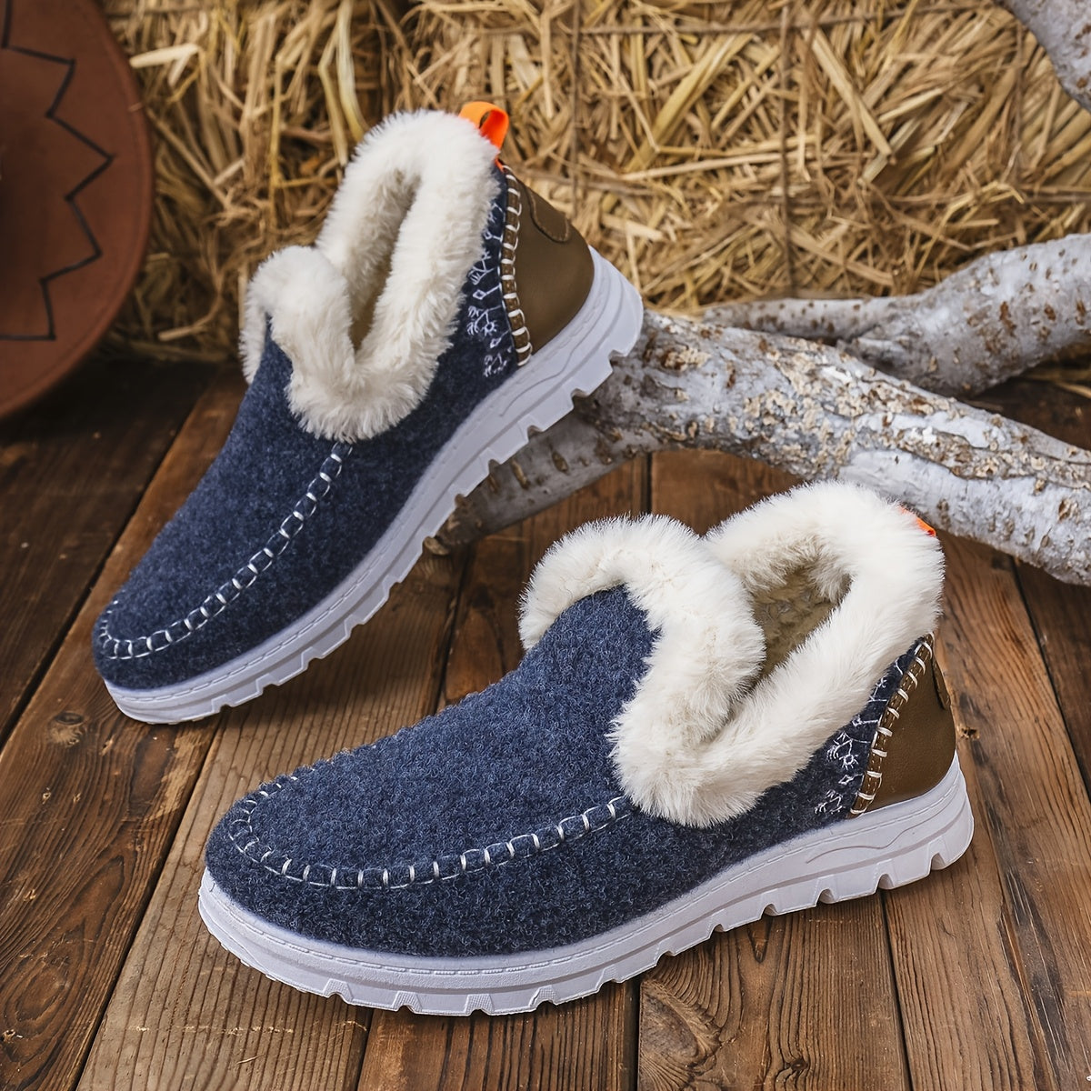 Women's Fleece-Lined Slip-On Casual Shoes Dark Blue Indoor Outdoor