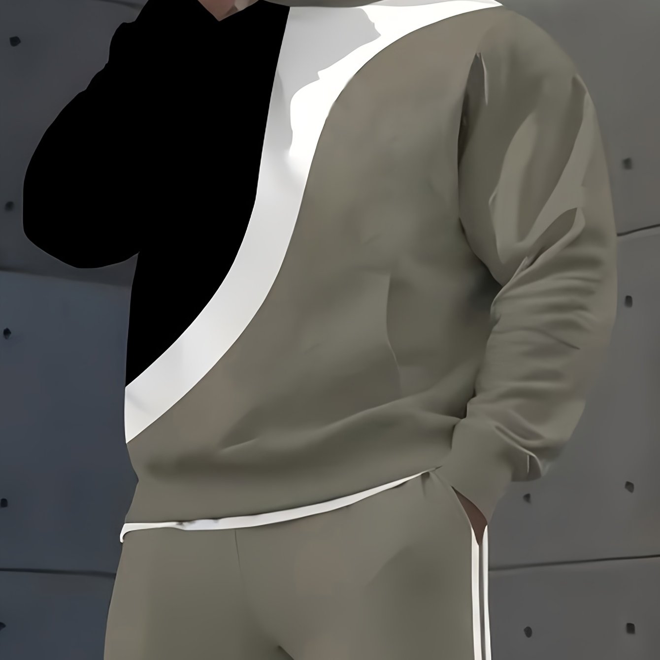 Men's Harajuku Style Casual Hooded Sweatshirt Two-Tone Color Block Polyester Loose Fit Spring Fall Jogging