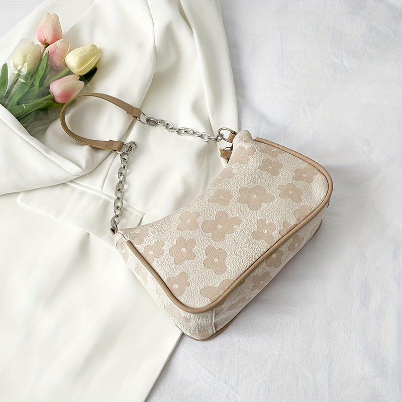 Girls Floral Print Shoulder Bag Casual Trendy Oxford Zipper Handbag