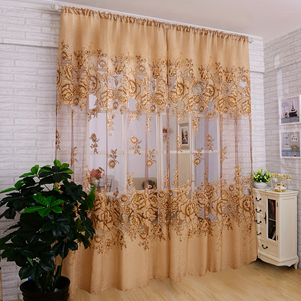 Sheer Curtain with Flower Pattern Translucent Rod Pocket Living Room Decor