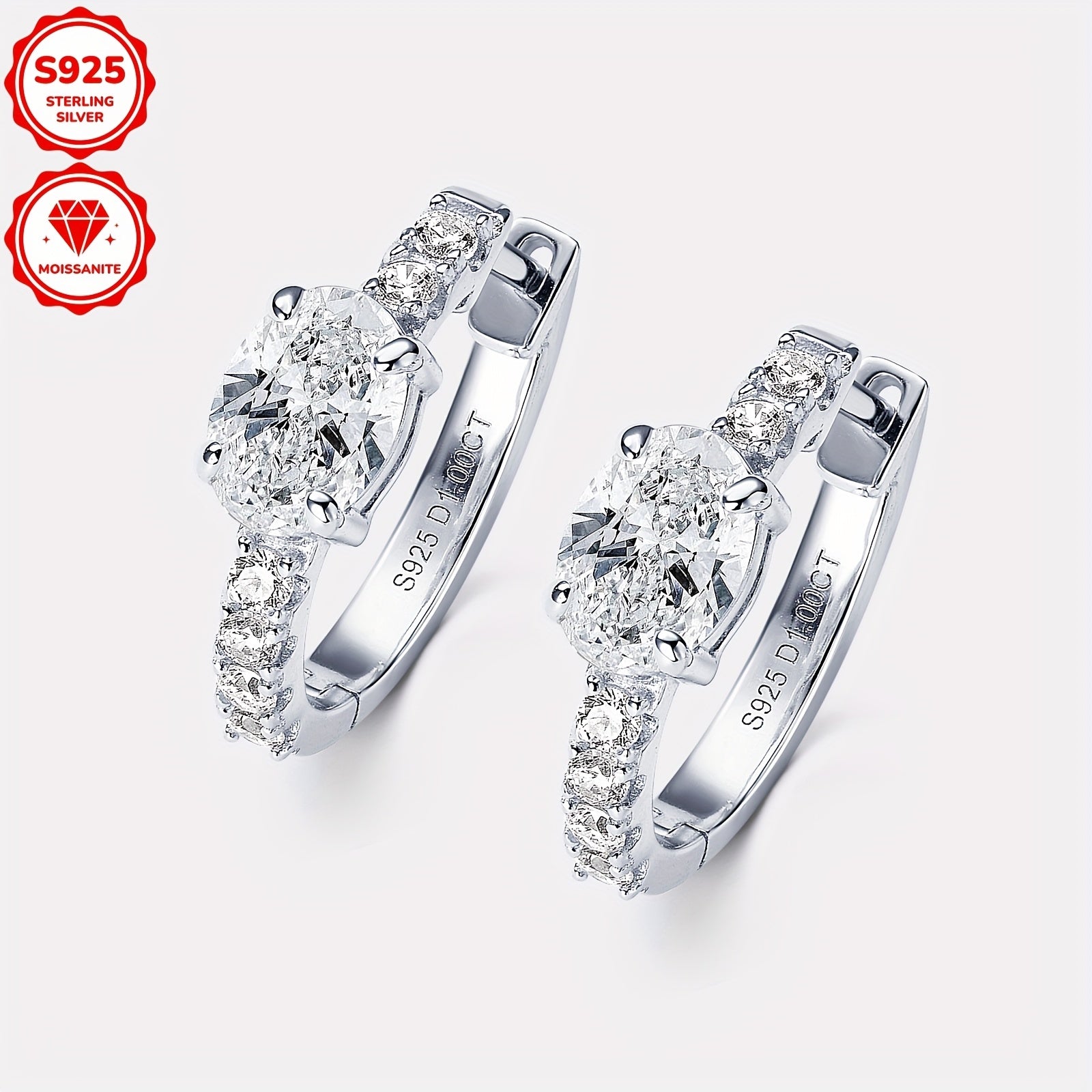 Sterling Silver Oval Moissanite Earrings 5x7mm 2ct Wedding Jewelry