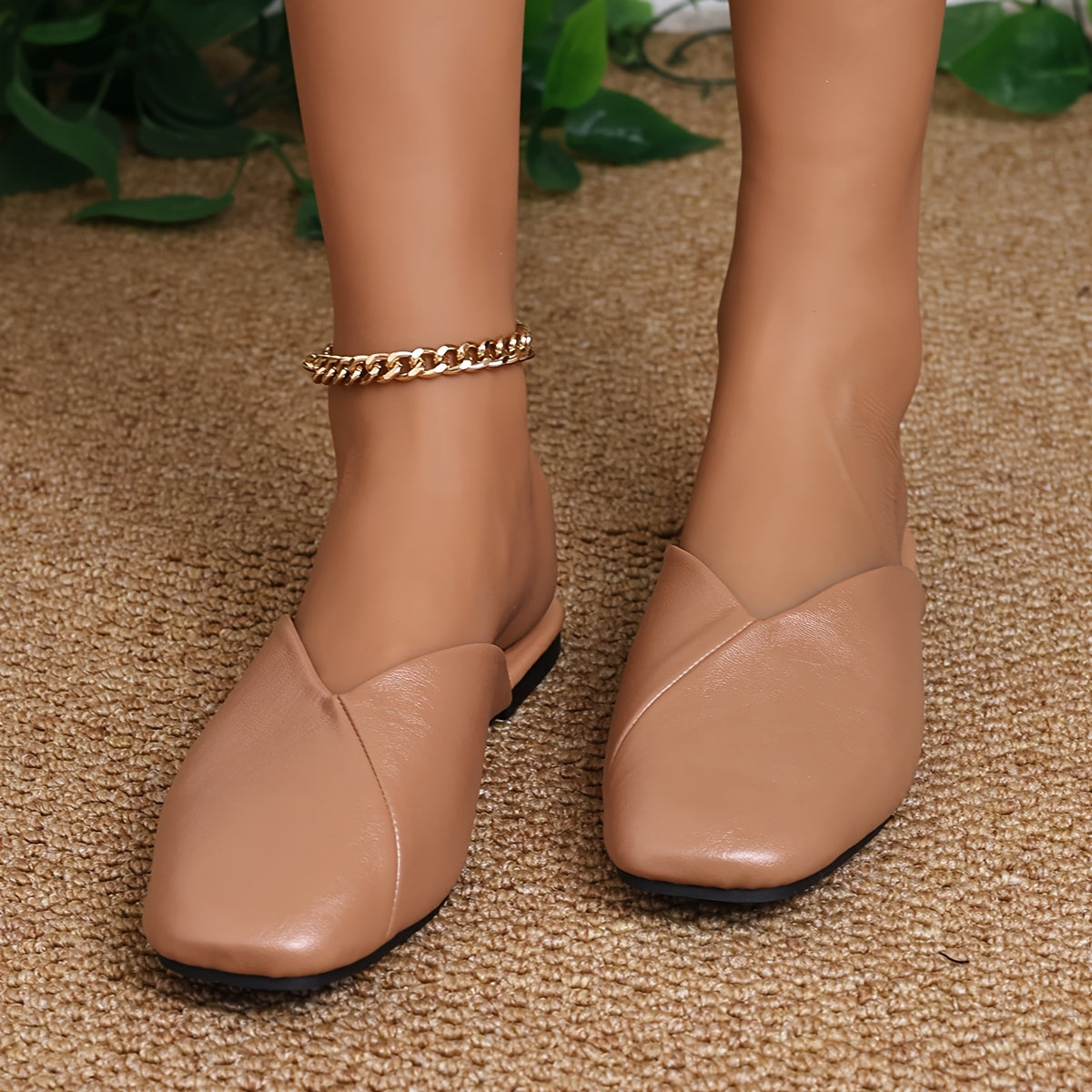 Women's Square Toe Mules Flat Shoes Faux Cover Solid Color Non-Slip Rubber Sole
