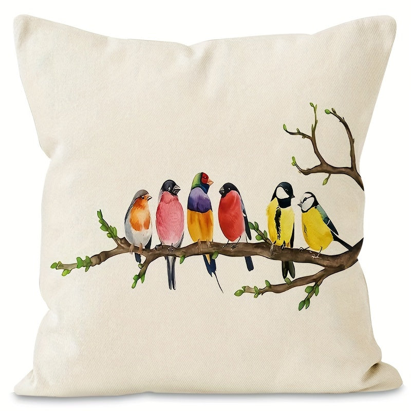 Bird and Floral Throw Pillow Cover 12x20 Inches Zippered Polyester Farmhouse Decor