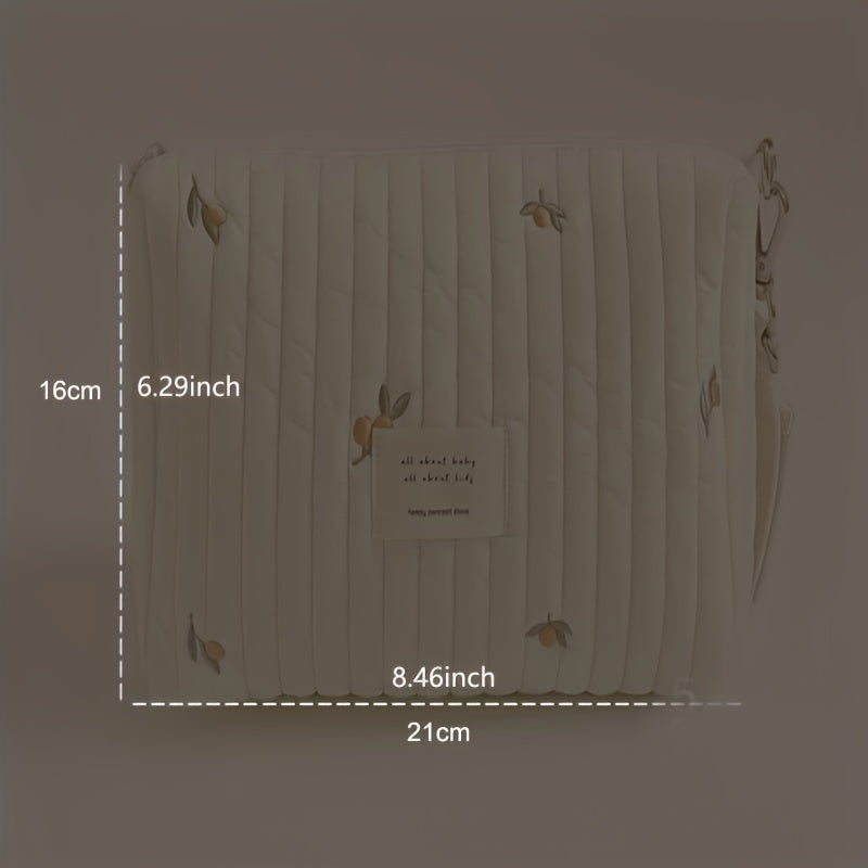 Cotton Diaper Bag with Zipper Embroidery Organizer Reusable Wet Dry Stroller Caddy