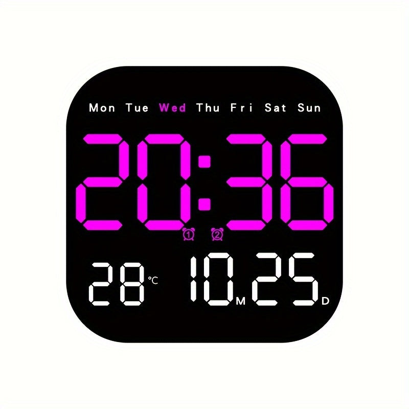 Remote-Controlled LED Wall Clock USB Rechargeable Alarm Temperature Calendar for Bedroom