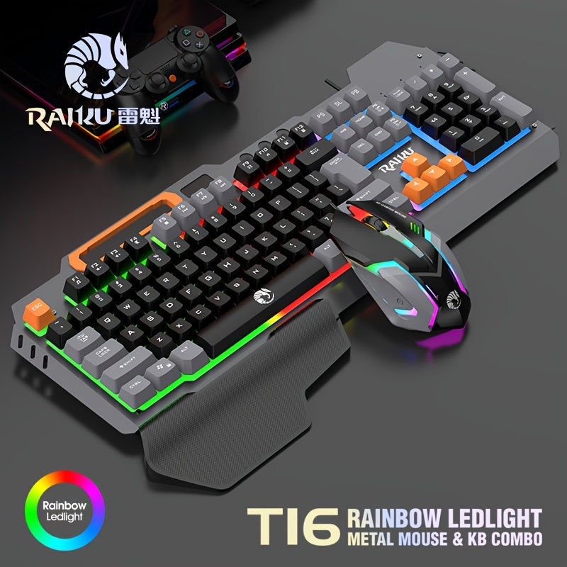 Set de teclado y ratón para juegos con cable, retroiluminación óptica y bloques de tres colores