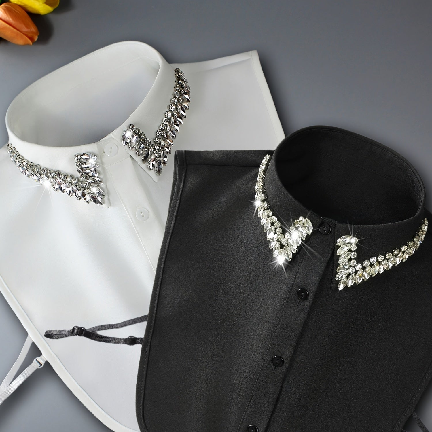 Sparkling Rhinestone Faux Collar for Women Detachable Half-Shirt Polyester Elegant Accessory