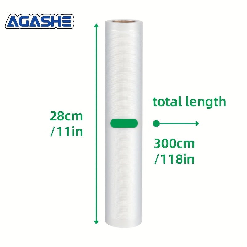 Vakuum Sealer Roll, 300cm (118.11in) uzunlikdagi mustahkam PE+PA materialidan tayyorlangan, oziq-ovqatni uzoqroq saqlashga yordam beradi va ko'pgina mashinalar bilan mos keladi. Uy oshpazlari va taom tayyorlash uchun ideal.
