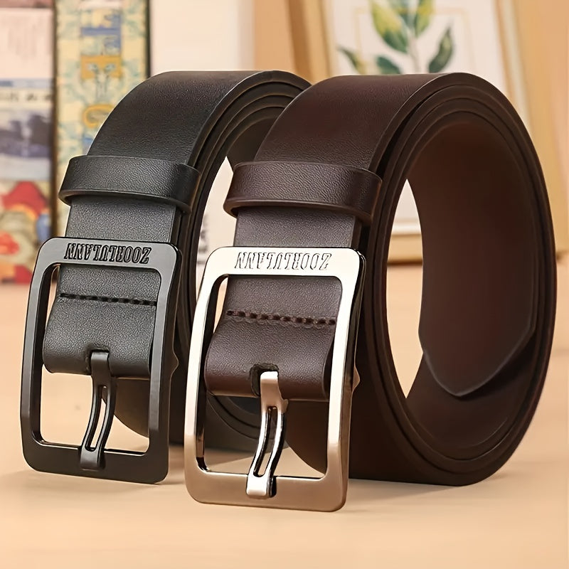 Faux Leather Belt for Men with Pin Buckle Casual Formal Adjustable