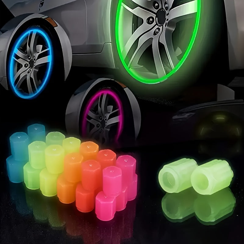 4 Pack Fluorescent Waterproof PVC Tire Valve Stem Caps Assorted Colors Night Visibility