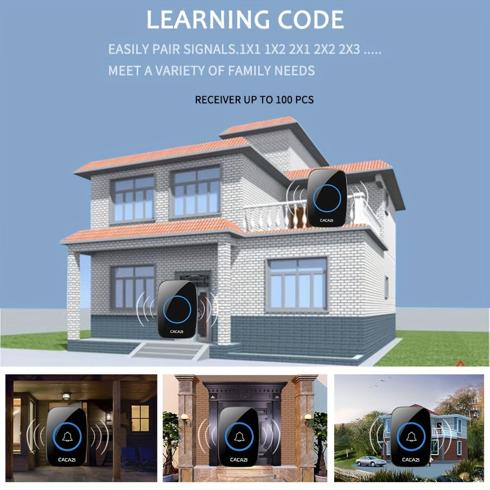 Wireless Doorbell Set with 2 Plug-in Receivers 304.8m Range 60 Melodies Volume Control EU Plug