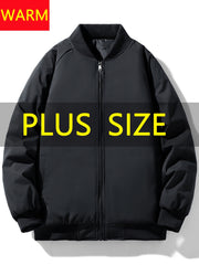 Men's Plus Size Casual Polyester Jacket with Baseball Collar and Zip Pockets