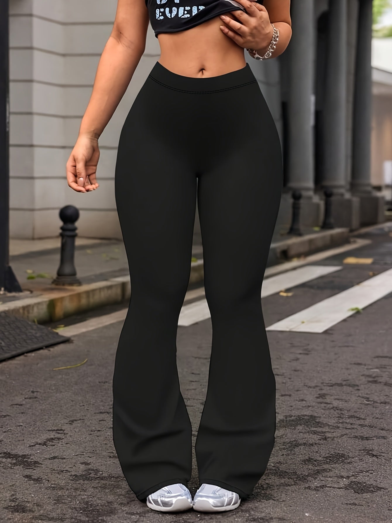 Women's Plus Size High-Waisted Stretch Leggings Black Breathable Athletic Pants