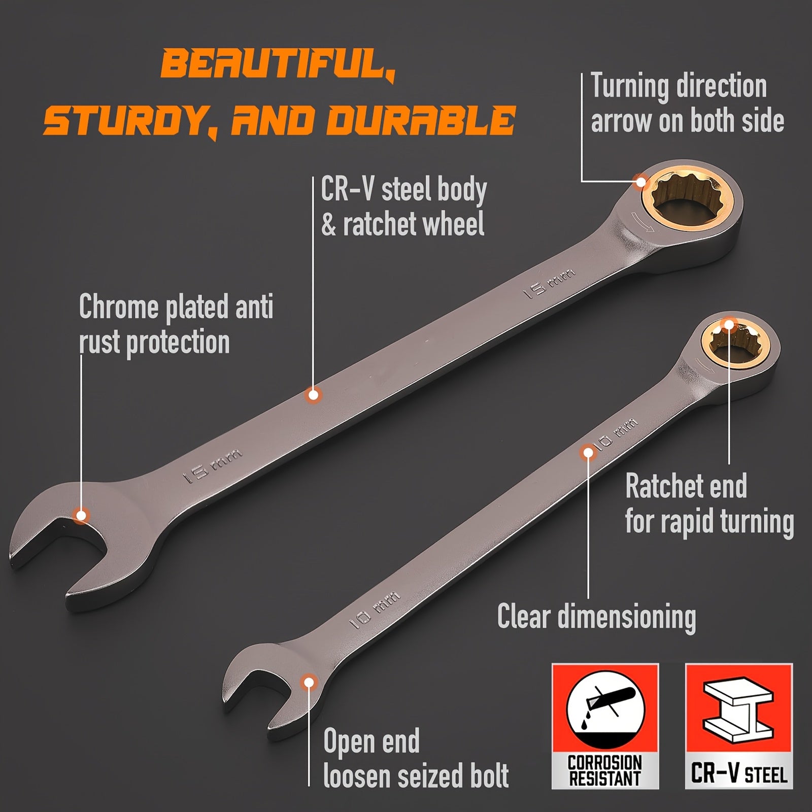12-Piece Metric Ratcheting Combination Wrench Set 8mm-19mm Chrome Vanadium Steel