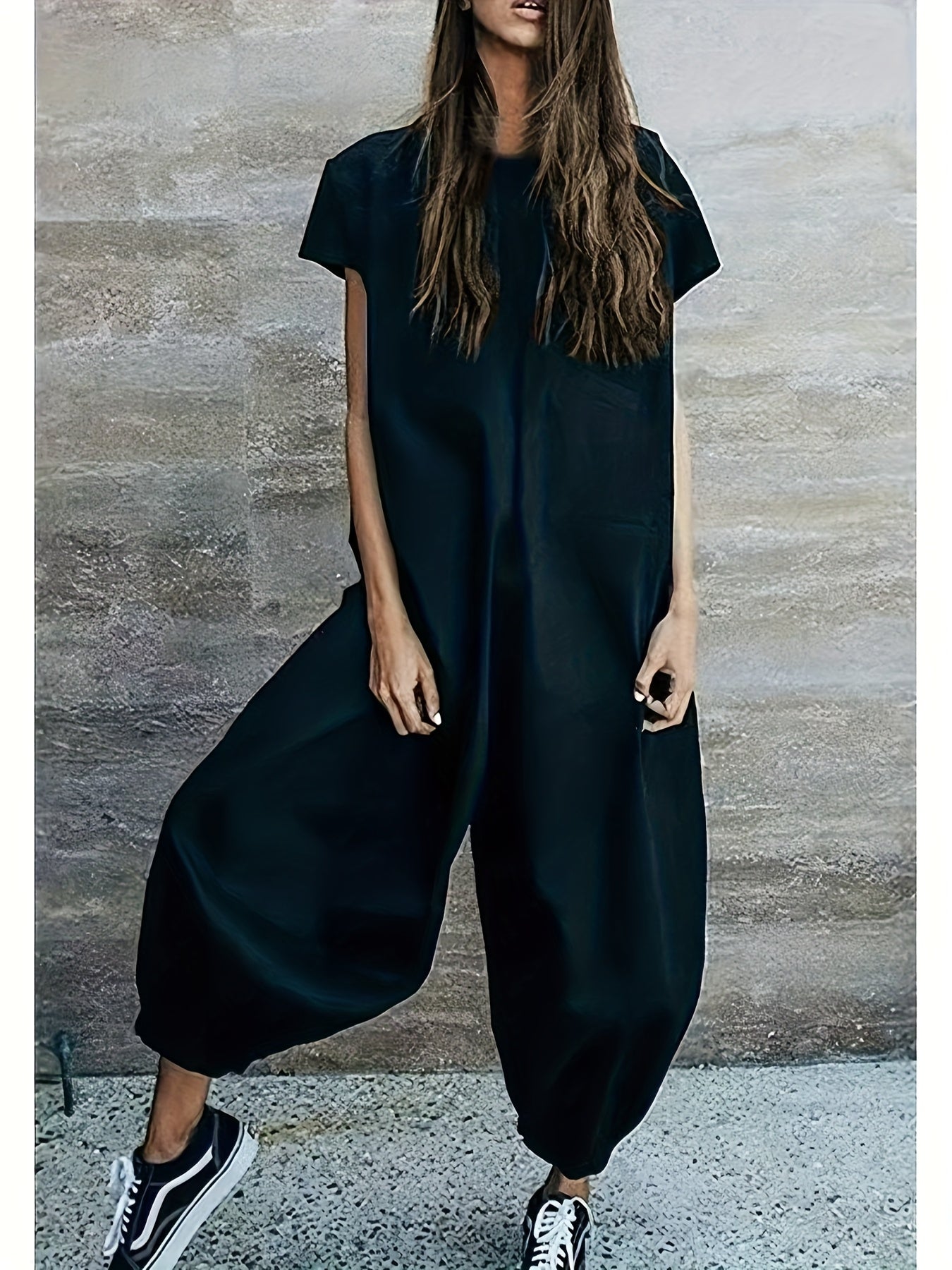 Mono de verano suelto para mujer con bolsillos, blanco, talla grande