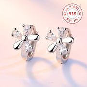 Women's Silver Hoop Earrings with Flower Design and Zirconia Inlay for Party and Wedding