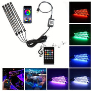 Kit de iluminación interior de coche RGB inalámbrica con control por app, 48 LEDs, sincronización con música