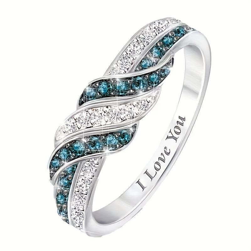 Women's Silver Ring with Cubic Zirconia Twisted Design for Weddings Engagements and Parties