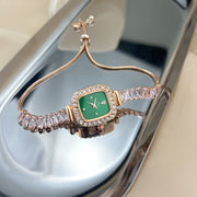 Ayollar uchun kvadrat rhinestone kvarts soat, vintage uslub, sozlanadigan bilaguzuk, partiyalar uchun