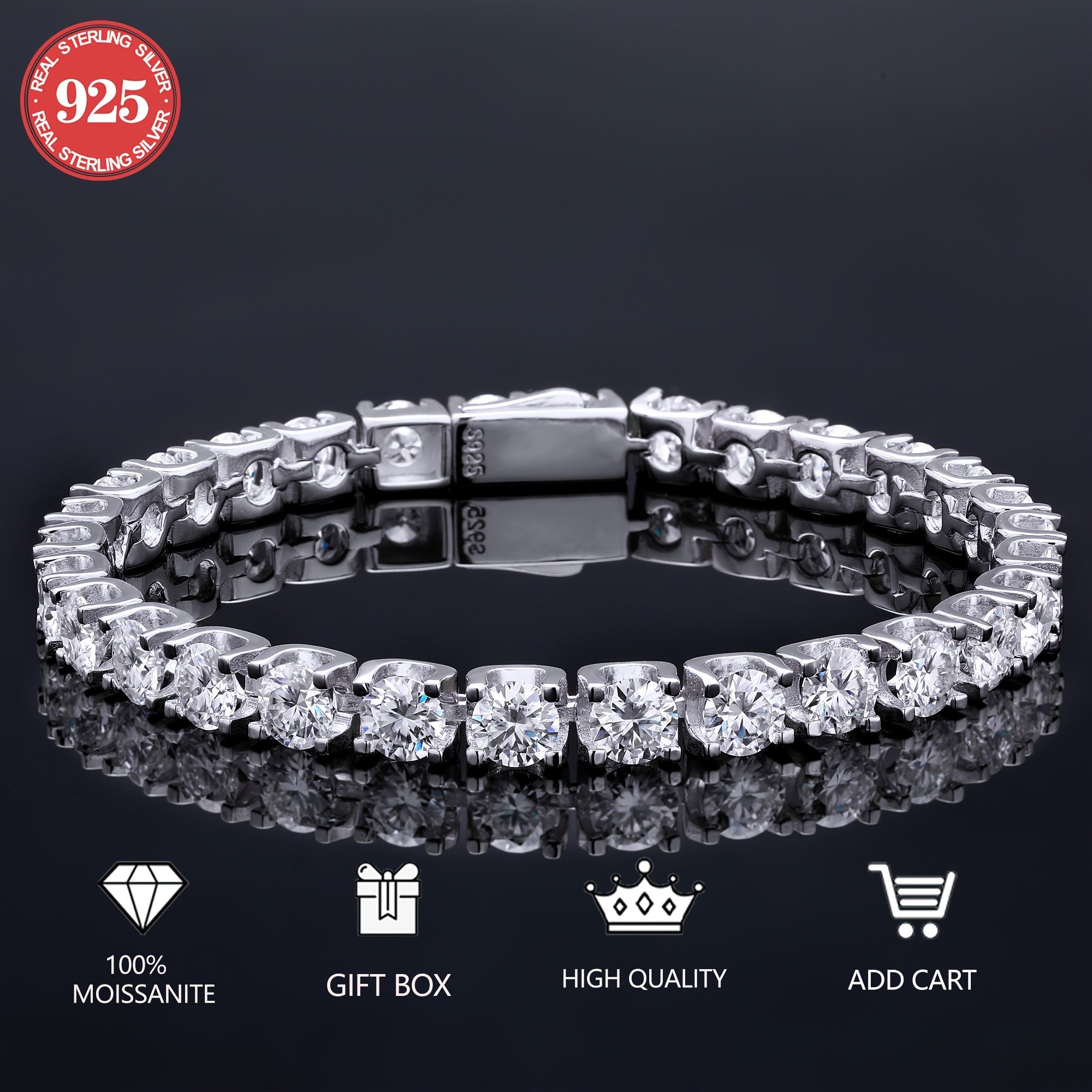 Vintage Style Tennis Bracelet with 925 Sterling Silver and Moissanite Stones