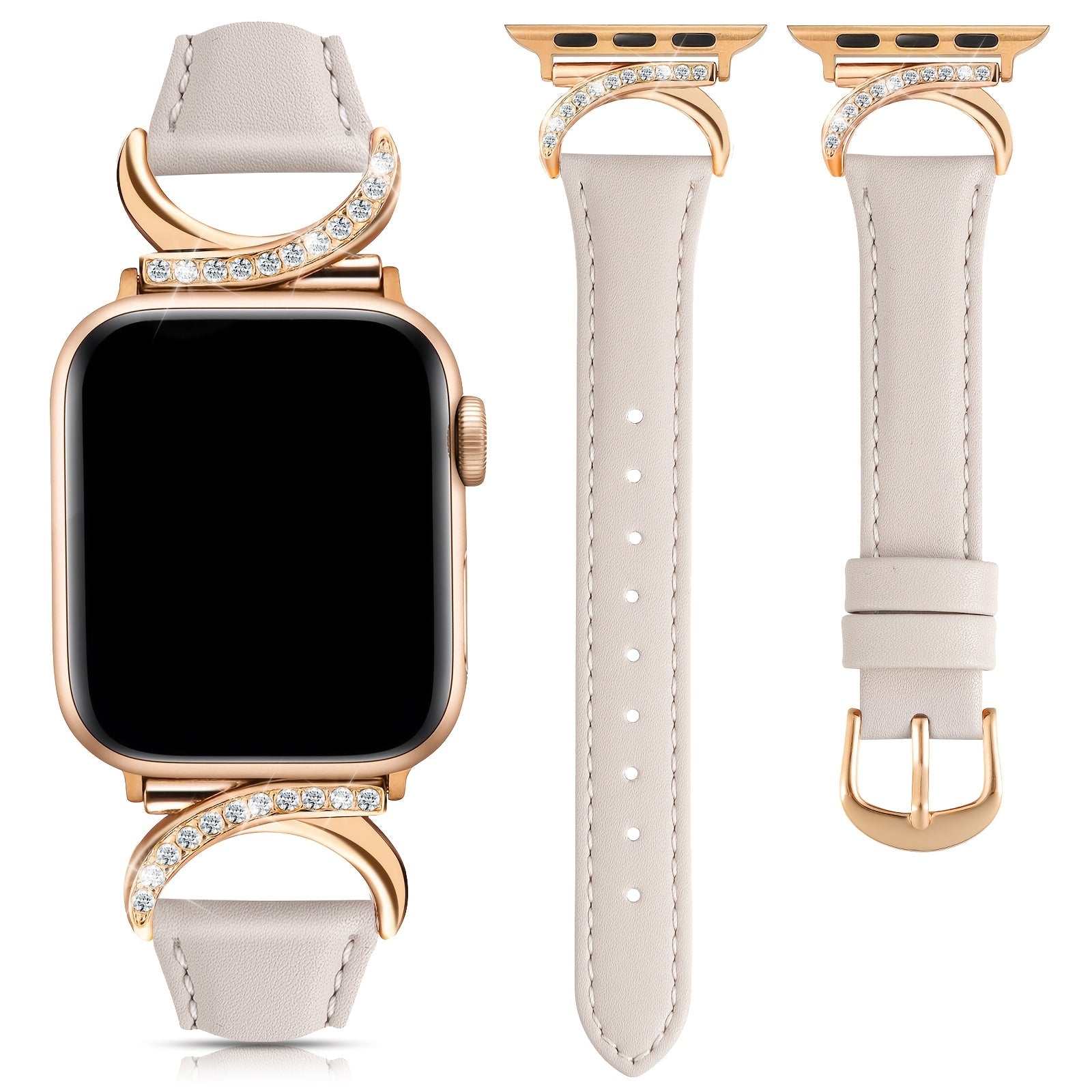Delicate Leather Watch Strap with C-Shaped Golden Buckle for Apple Watch Series 1-10