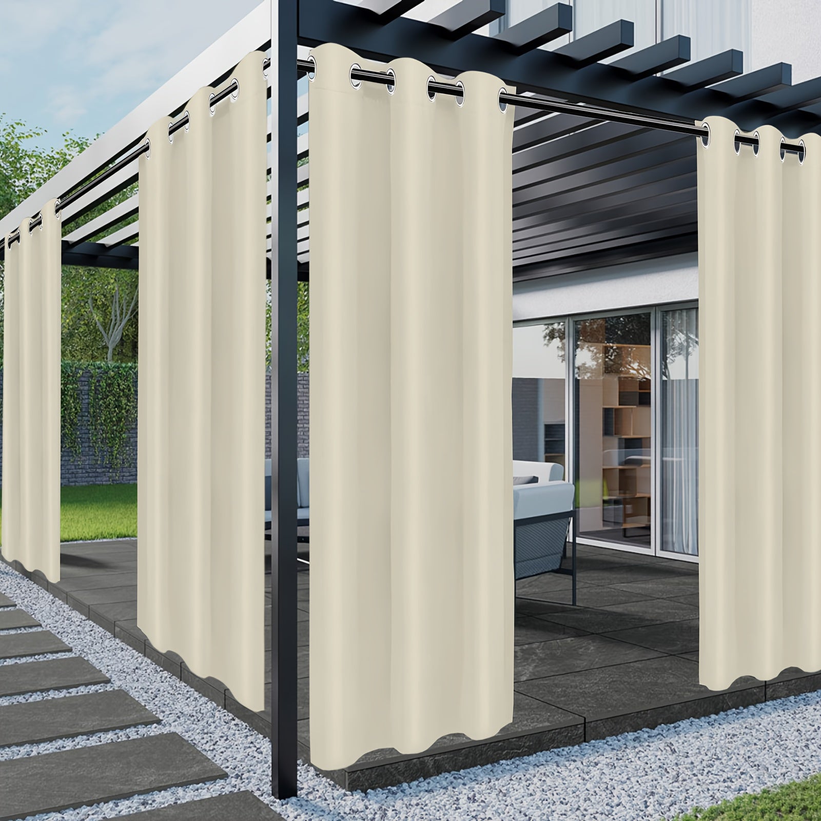 Outdoor Patio Curtain Waterproof UV Protection Fade-Resistant Grommet Privacy Polyester