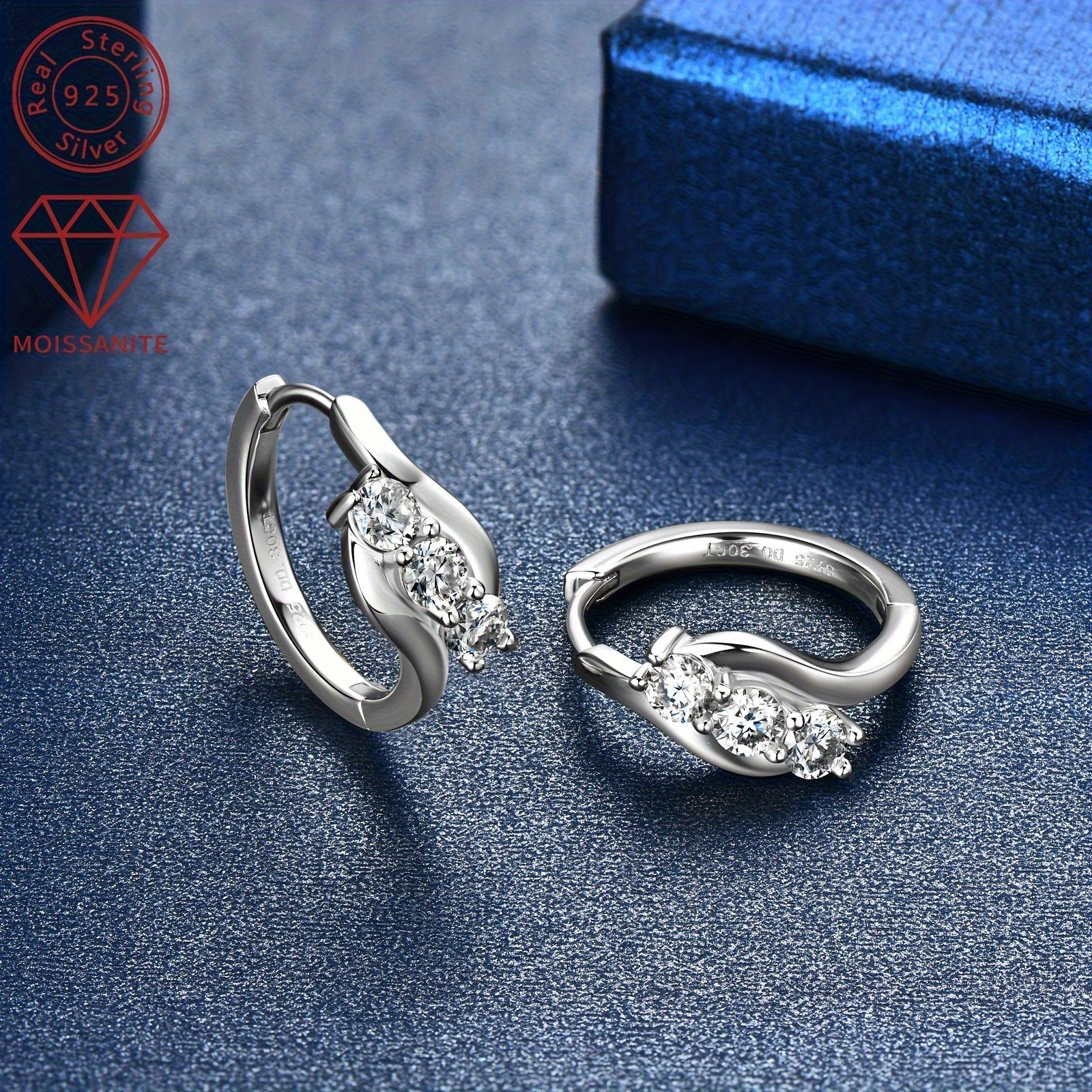 Sterling Silver Hoop Earrings 0.6ct Moissanite 3mm Jewelry Gift