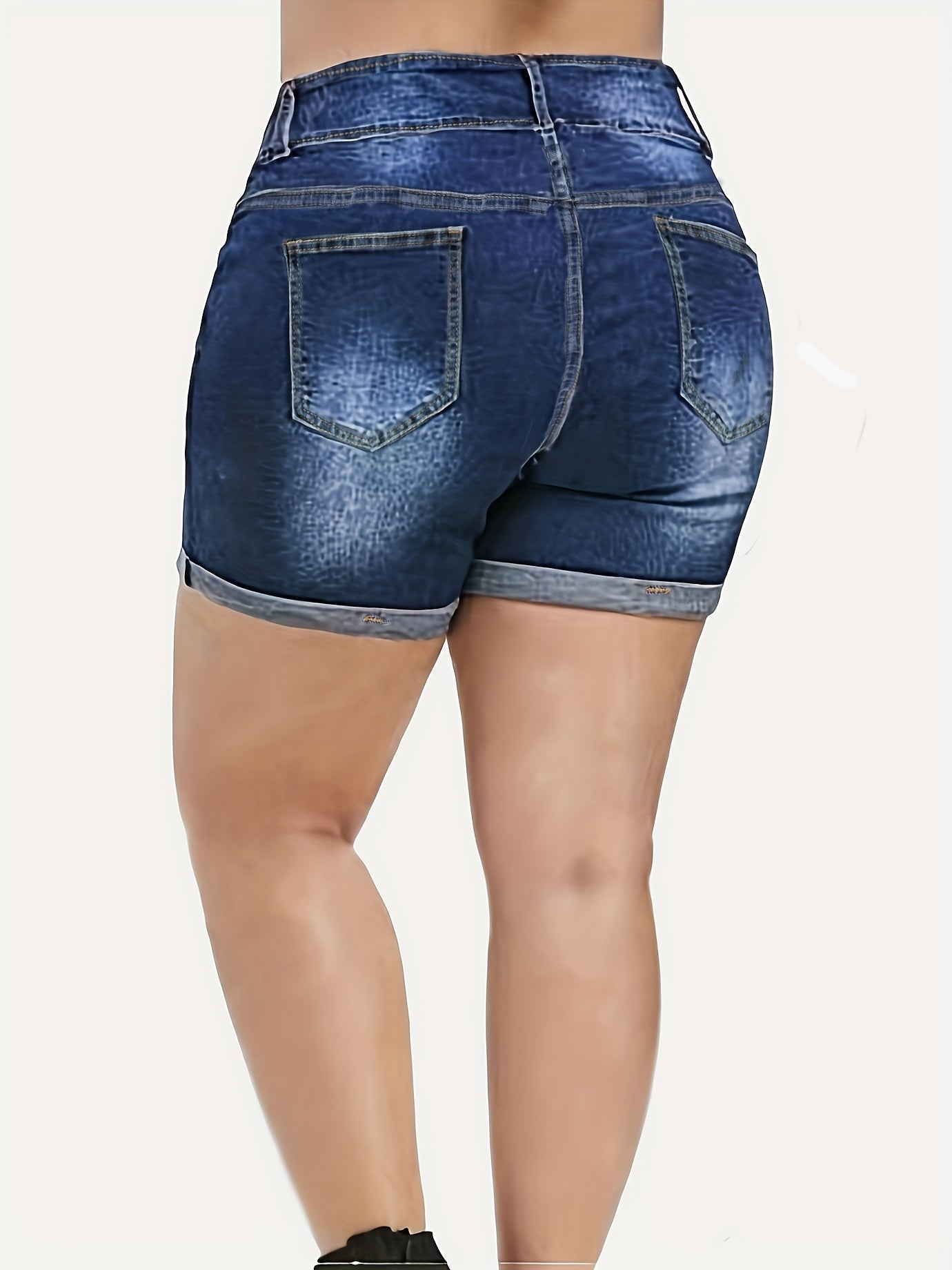 Plus Size Women's Denim Shorts Ripped Mid-Stretch CuffedSummer Casual