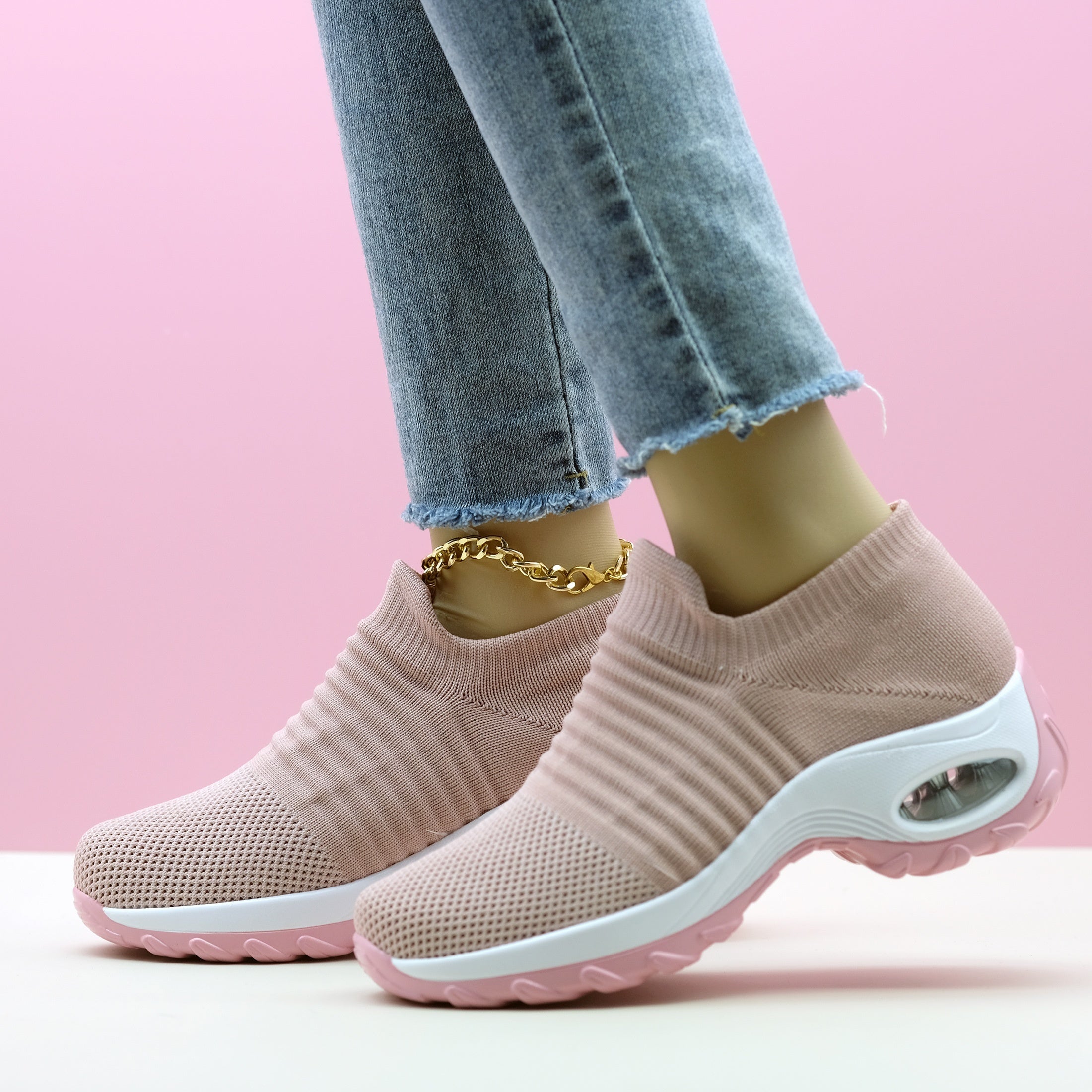 Zapatillas de media caña transpirables para mujer con amortiguación de aire, color sólido, para todas las estaciones