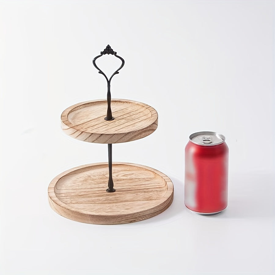 Soporte para pasteles de madera rústica con detalles de hierro para eventos y decoración