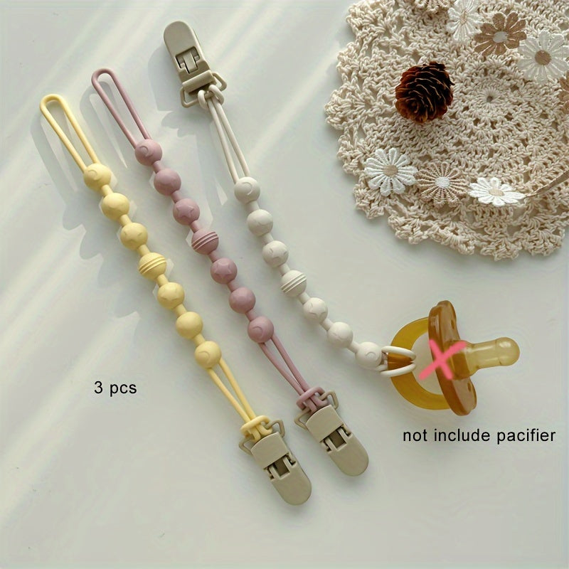 Set of 3 Baby Pacifier Clips Non-Toxic Silicone Gender-Neutral Durable and Long-Lasting
