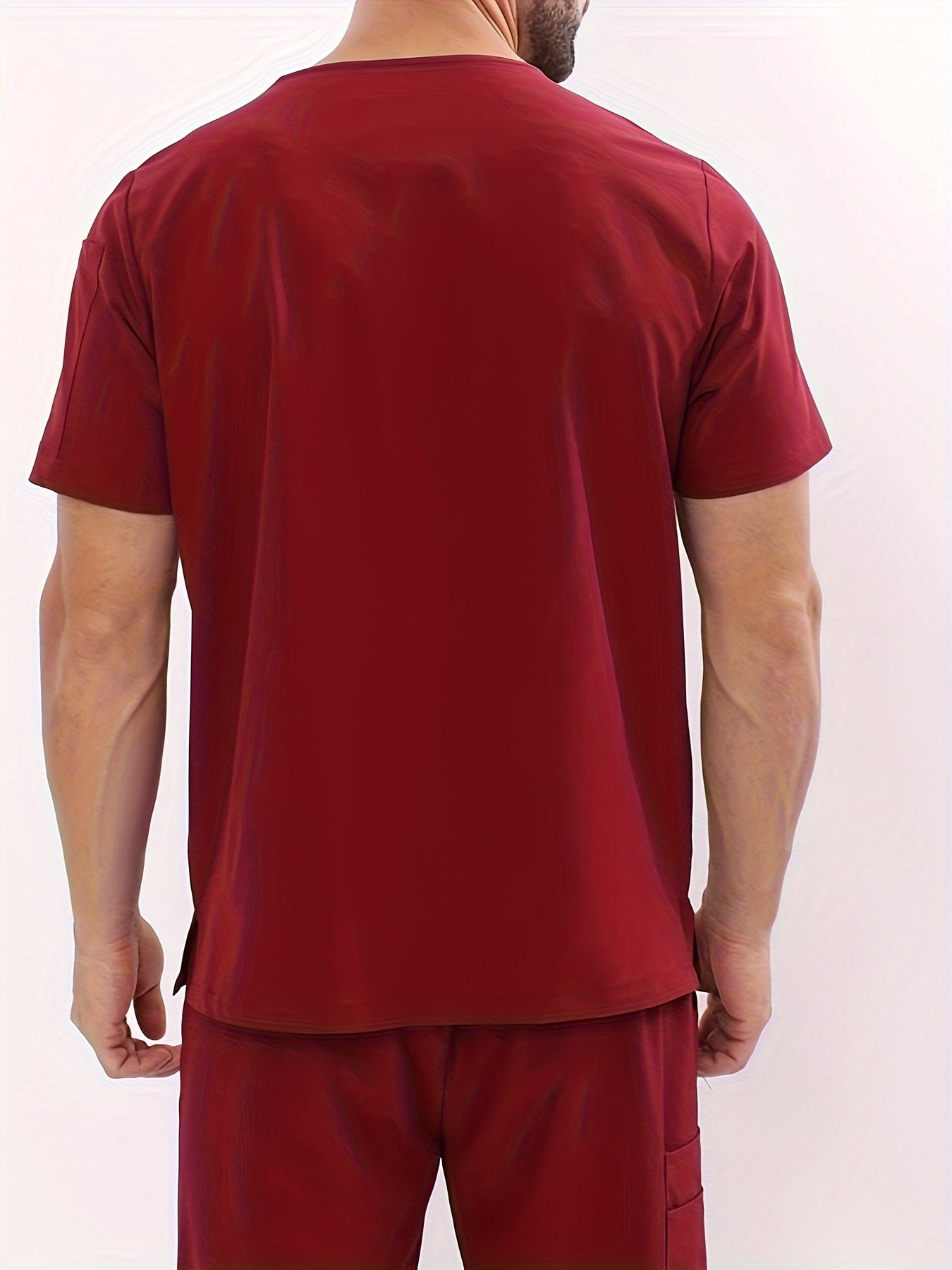 Мужской летний рабочий костюм с V-образным вырезом и четырьмя карманами, полиэстер, однотонный