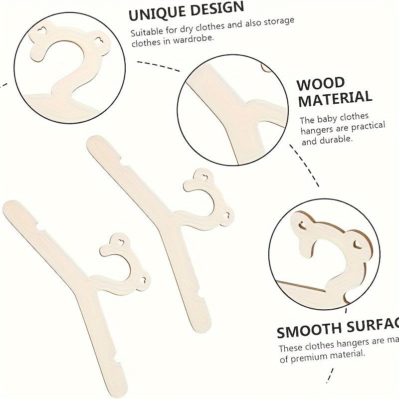 Set of 5 Wooden Children's Clothes Hangers Cartoon Baby Non-Slip Storage Organizers